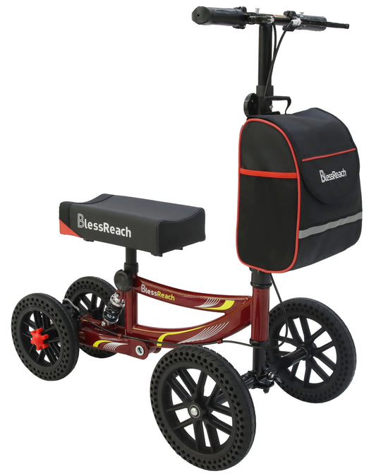 BlessReach Knee Scooter All Terrain Foldable Knee Scooter Walker Disc Brake Knee Walker for Foot Injuries Compact Crutches Alternative Red